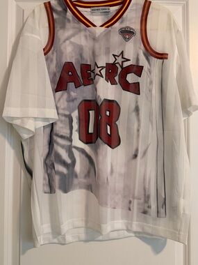 Aelfric Eden White Mesh Jersey with Red Graphic and Gold Trim